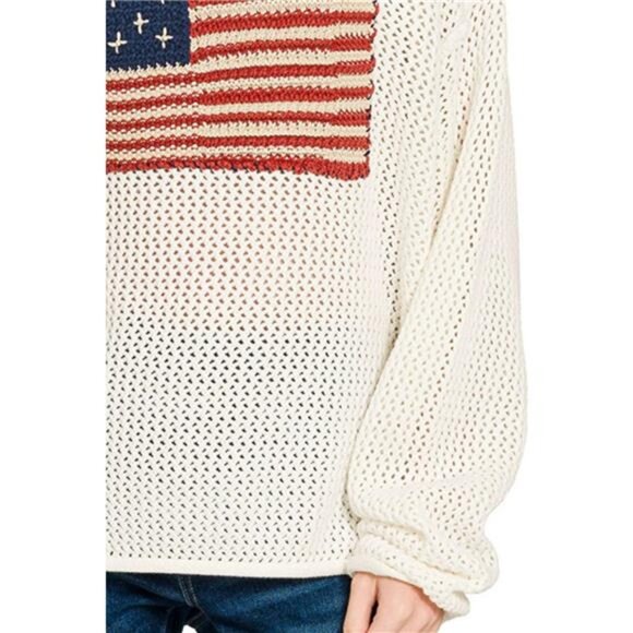 Zenana American Flag Crew Neck Sweater - Picture 3 of 3